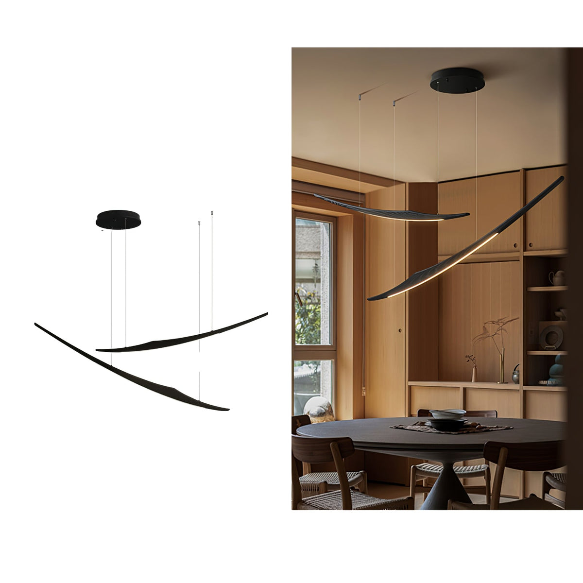 Skytrace Sculptural Wood LED Pendant Light, Modern Linear Chandelier