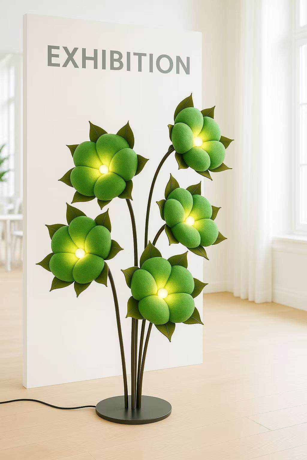 Green Blossom Floor Lamp – Sculptural Sage Bloom with Matte Black Stems