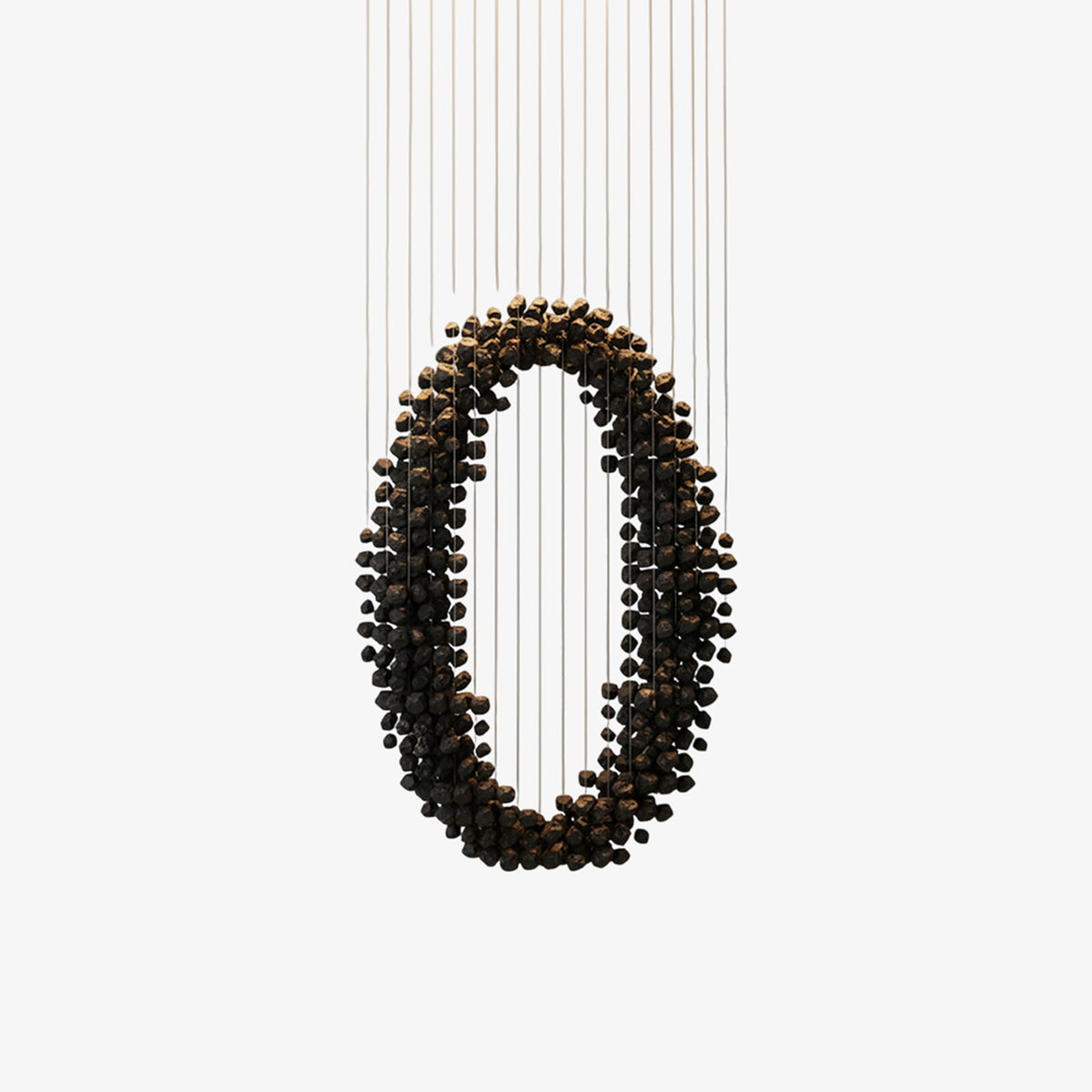 Charcoal Linear Chandelier in Black Iron and Stone for Modern Interiors