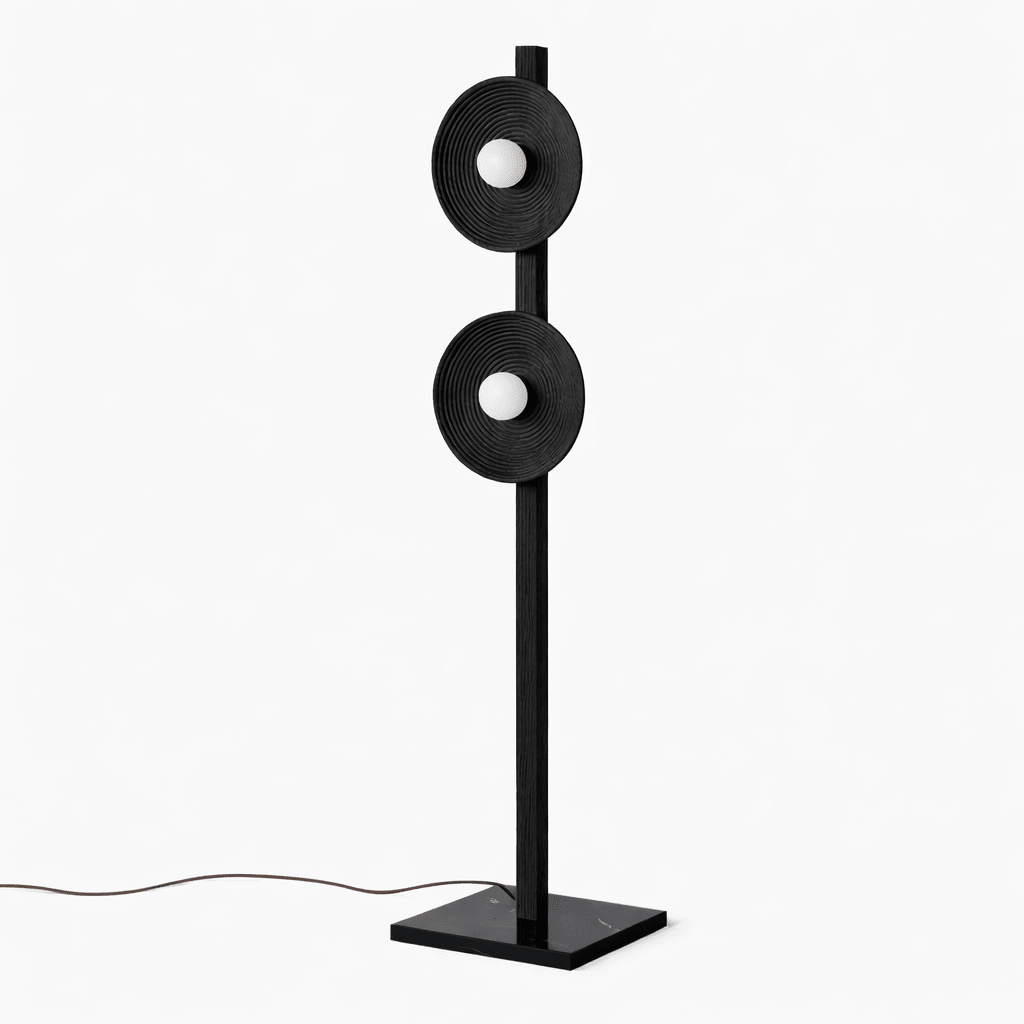 Arbor Twin Disc Floor Lamp — Sculptural Wooden Designer Floor Light
