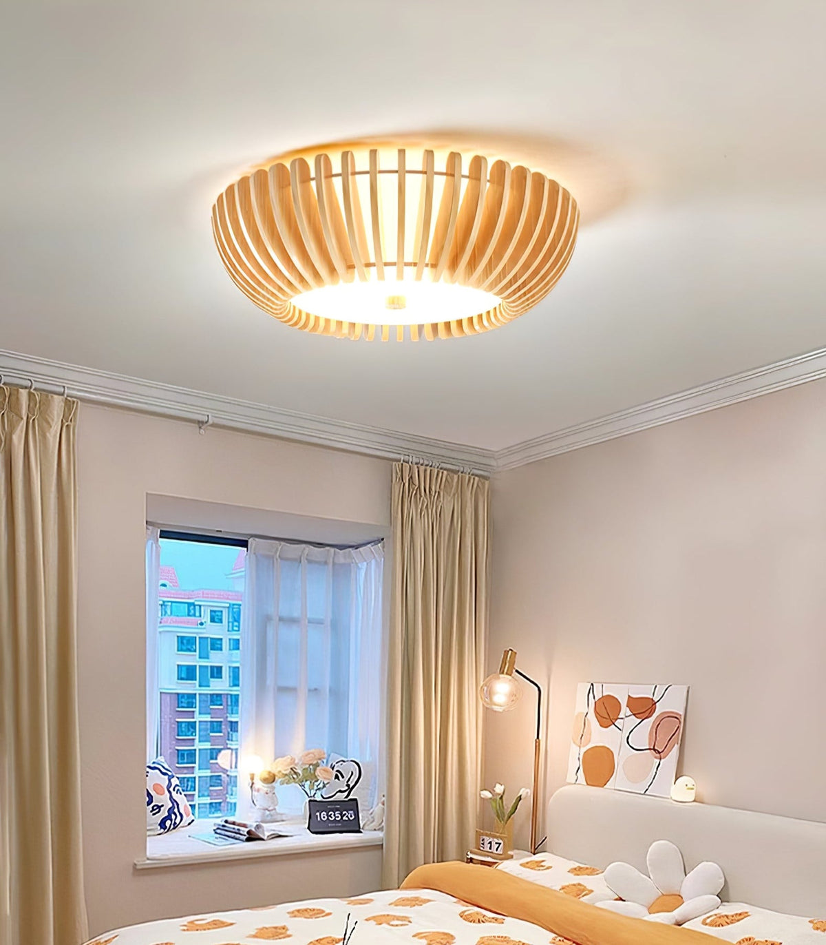 Oakflare Wood Slatted Ceiling Light – Modern Warm LED Flush Mount