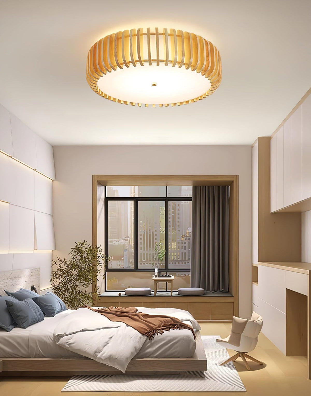 Oakflare Wood Slatted Ceiling Light – Modern Warm LED Flush Mount