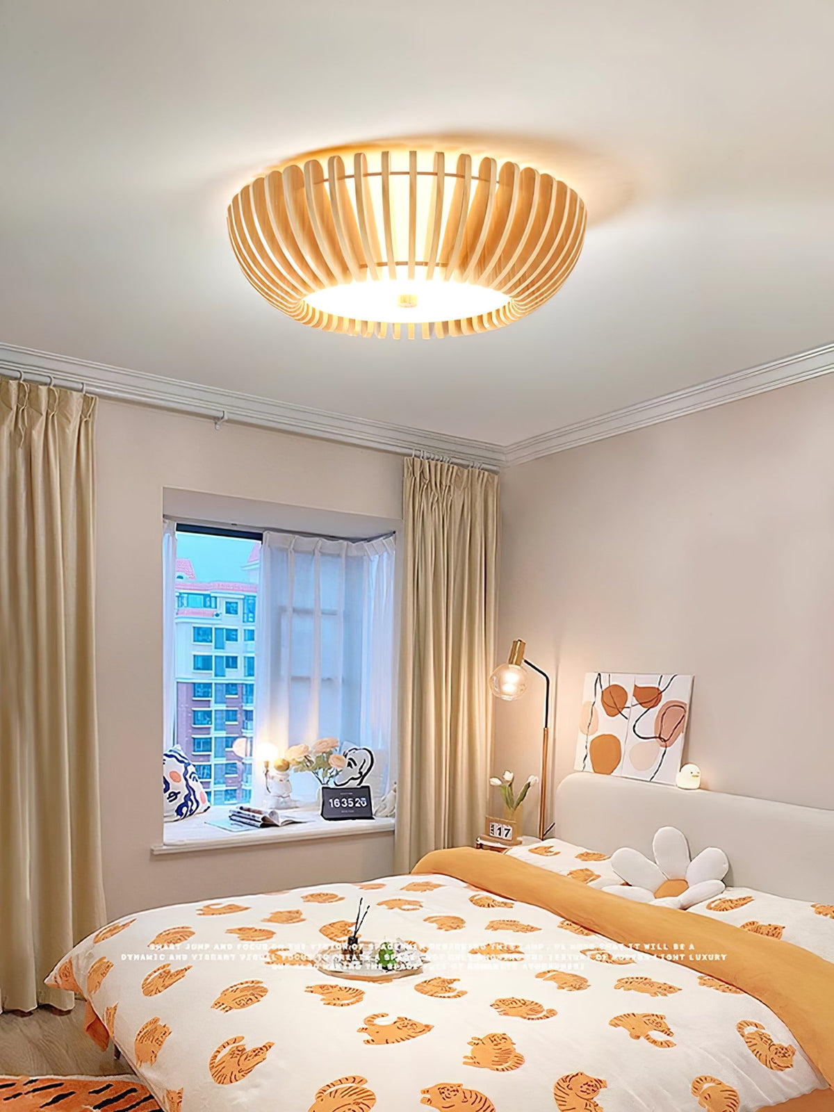 Oakflare Wood Slatted Ceiling Light – Modern Warm LED Flush Mount
