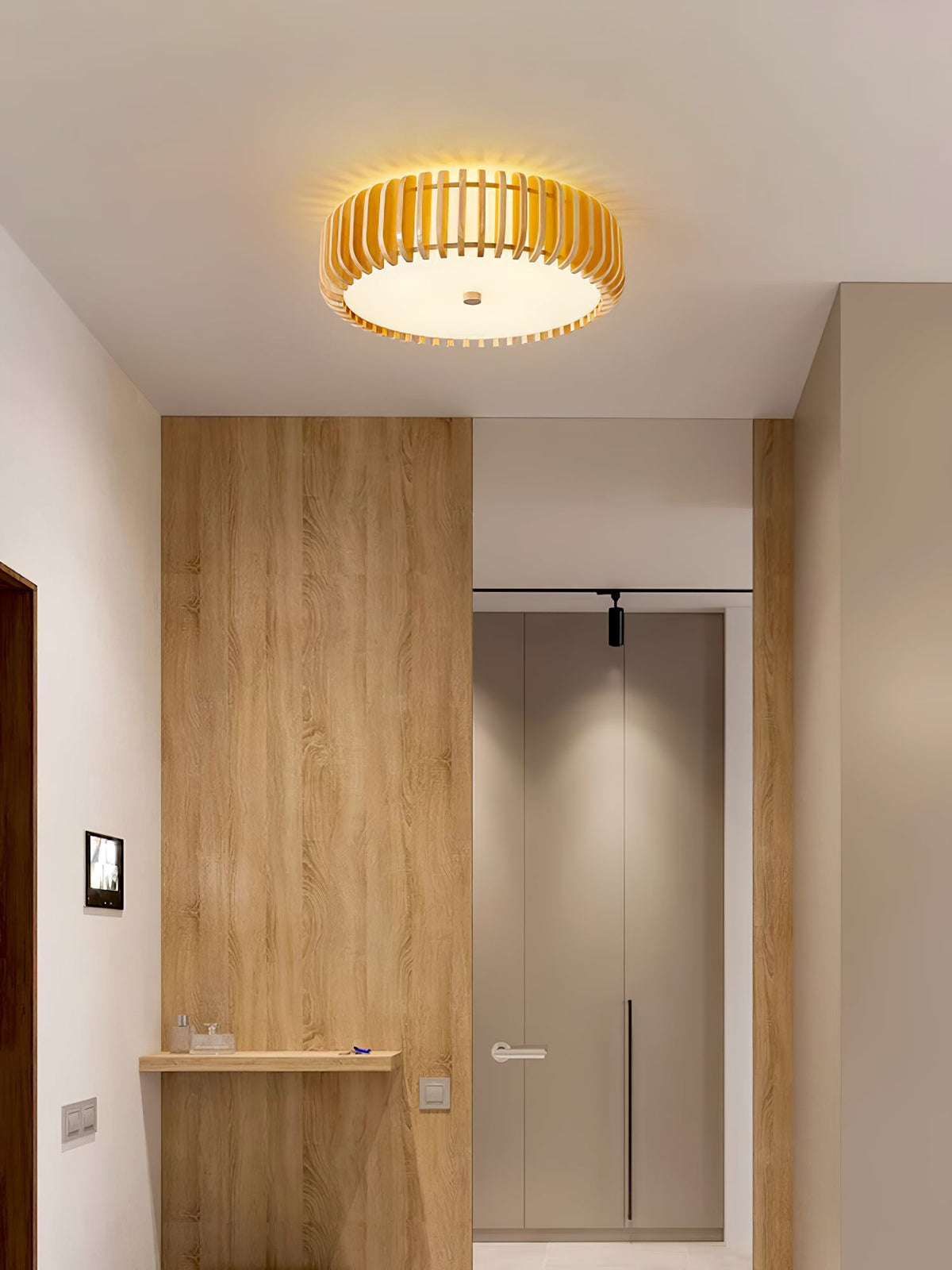 Oakflare Wood Slatted Ceiling Light – Modern Warm LED Flush Mount