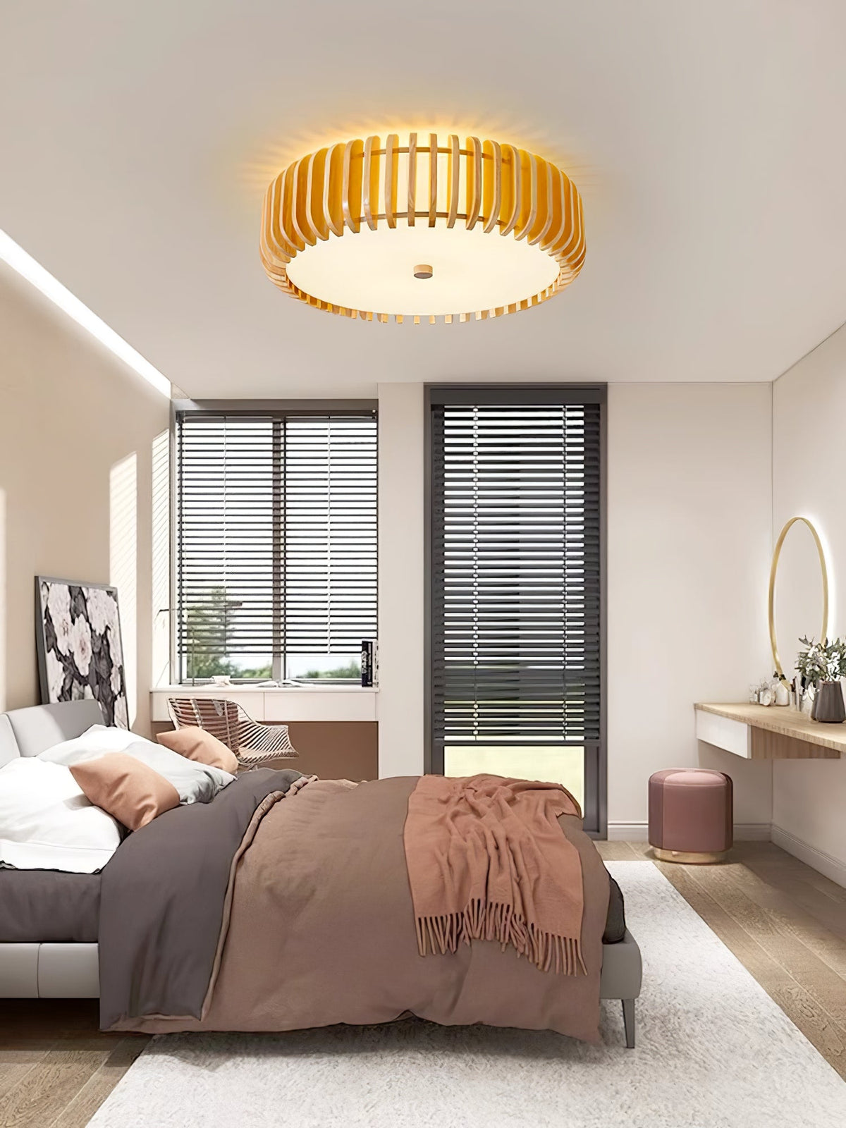 Oakflare Wood Slatted Ceiling Light – Modern Warm LED Flush Mount
