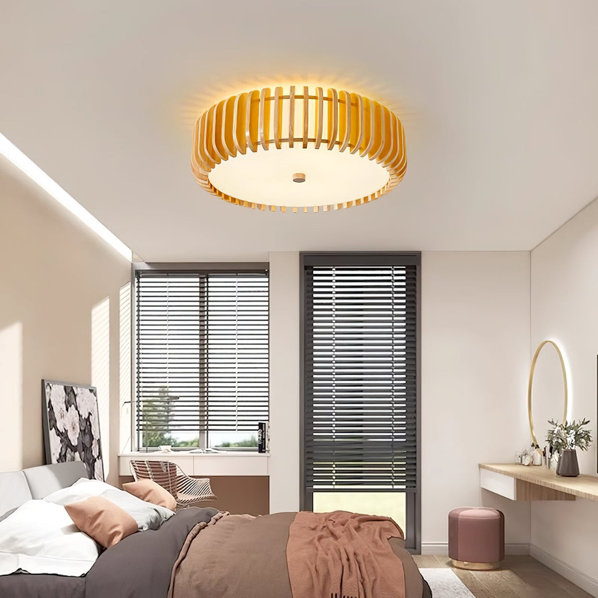 Oakflare Wood Slatted Ceiling Light – Modern Warm LED Flush Mount