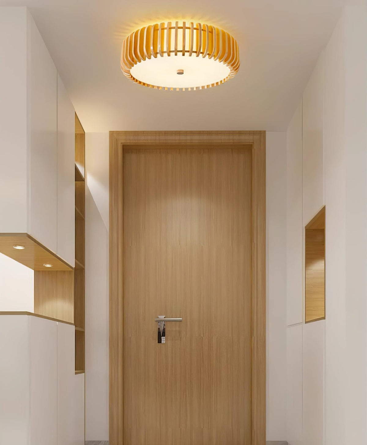 Oakflare Wood Slatted Ceiling Light – Modern Warm LED Flush Mount