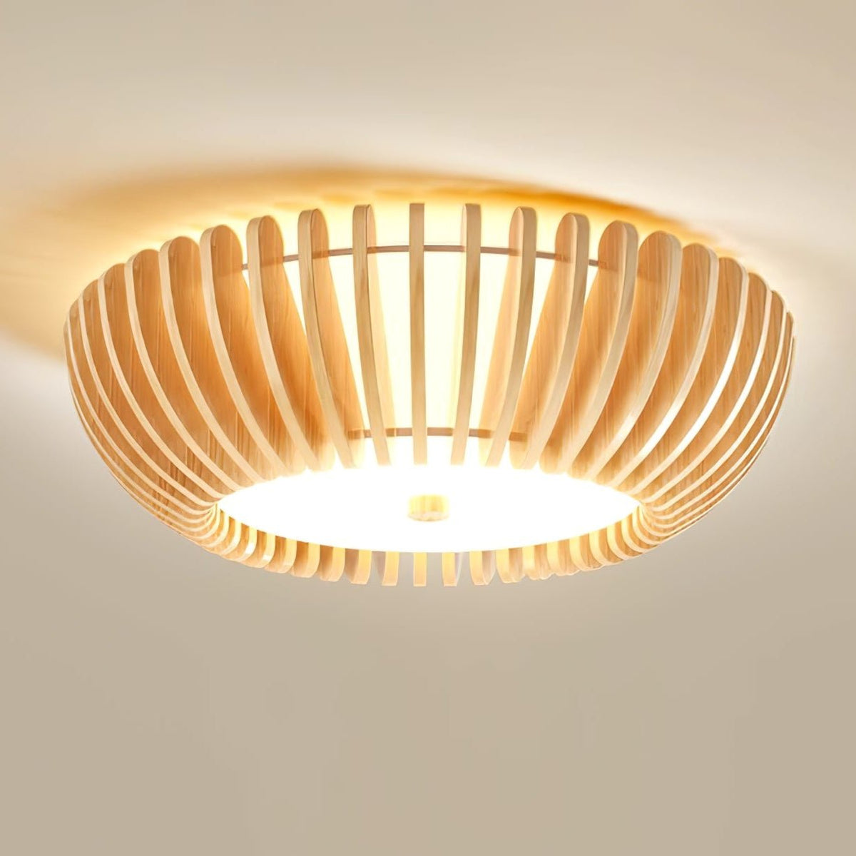 Oakflare Wood Slatted Ceiling Light – Modern Warm LED Flush Mount