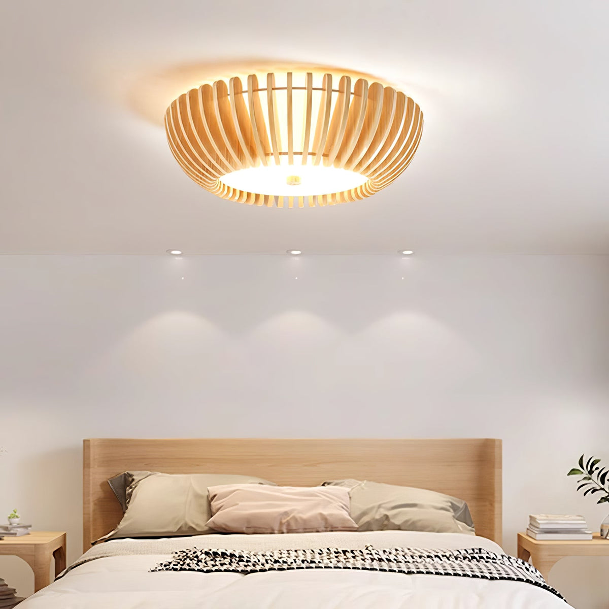 Oakflare Wood Slatted Ceiling Light – Modern Warm LED Flush Mount