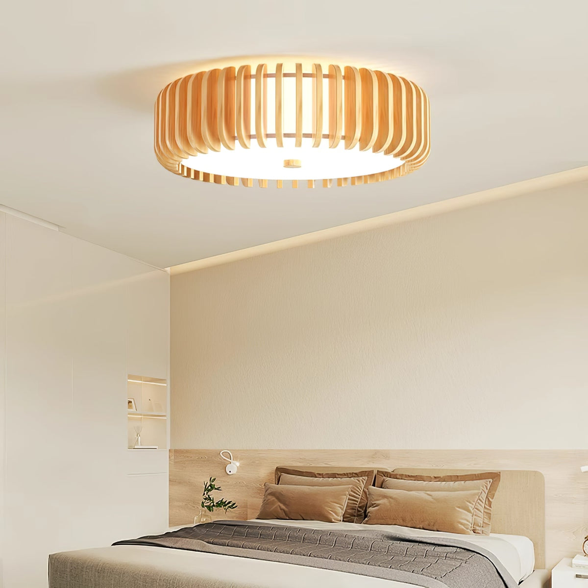 Oakflare Wood Slatted Ceiling Light – Modern Warm LED Flush Mount