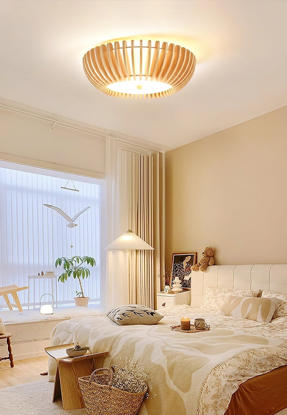Oakflare Wood Slatted Ceiling Light – Modern Warm LED Flush Mount