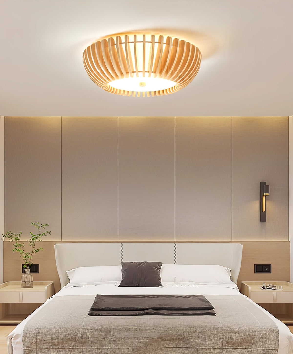 Oakflare Wood Slatted Ceiling Light – Modern Warm LED Flush Mount