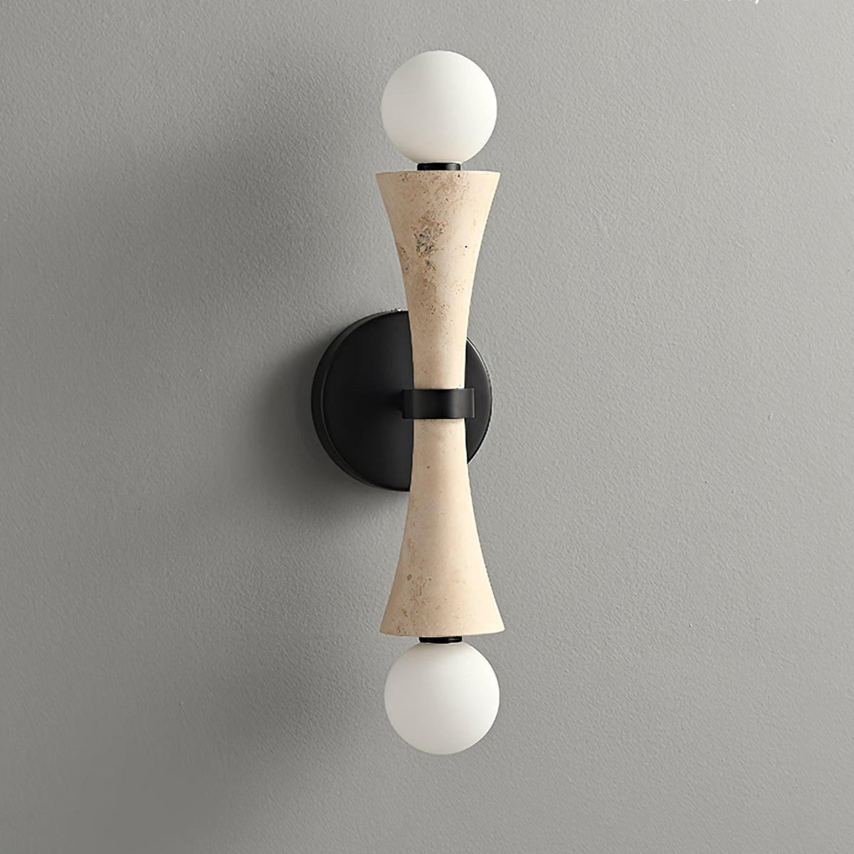 Obel Wall Sconce in Yellow Travertine with Opal Glass Globes