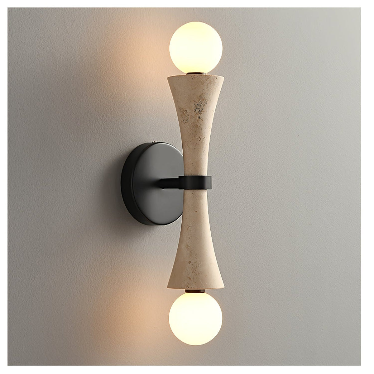 Obel Wall Sconce in Yellow Travertine with Opal Glass Globes
