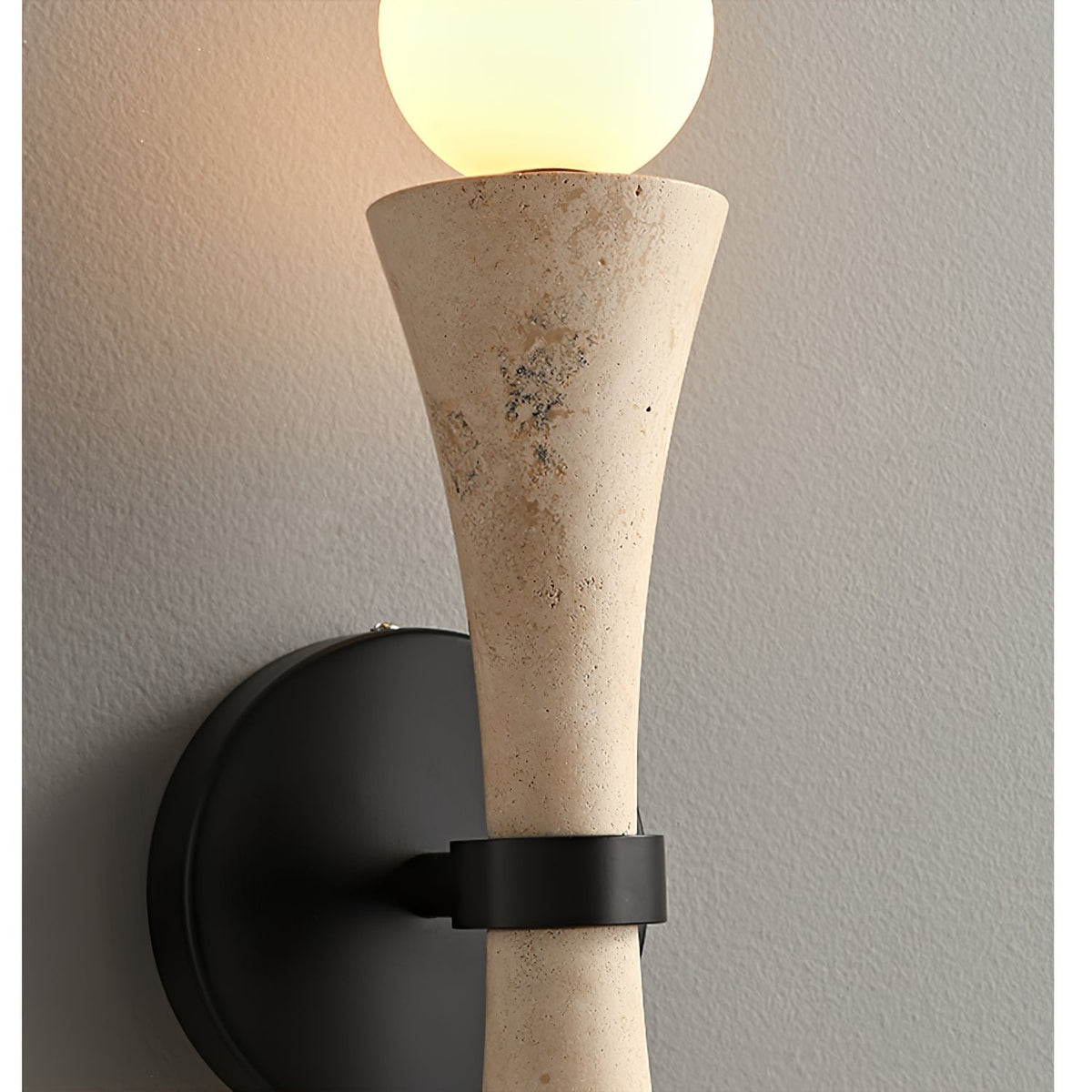 Obel Wall Sconce in Yellow Travertine with Opal Glass Globes