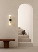 Obel Wall Sconce in Yellow Travertine with Opal Glass Globes
