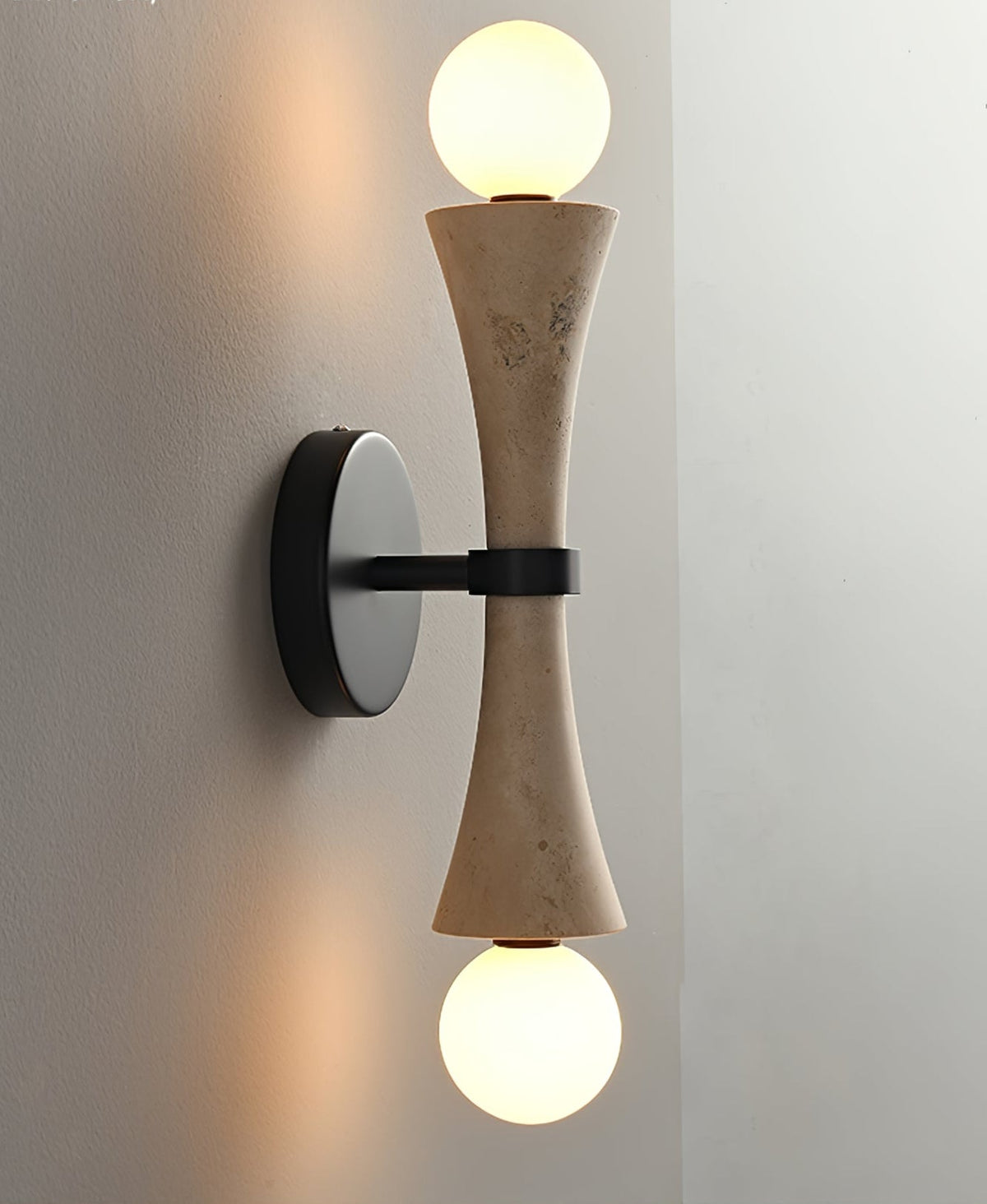 Obel Wall Sconce in Yellow Travertine with Opal Glass Globes