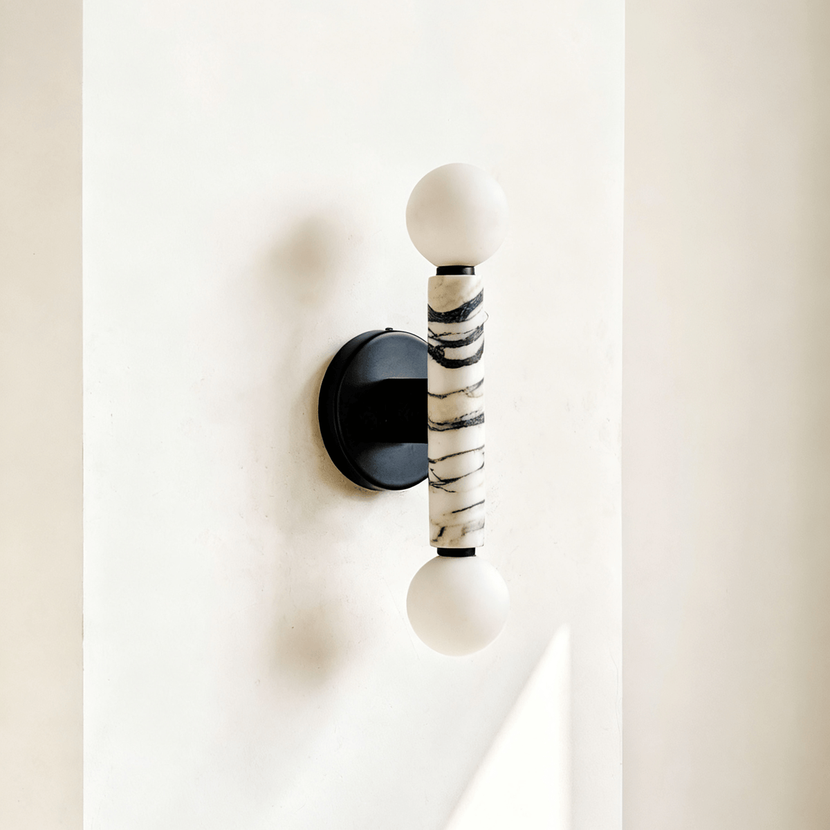 Obelisk Orb Wall Sconce in Marble and Opal Glass