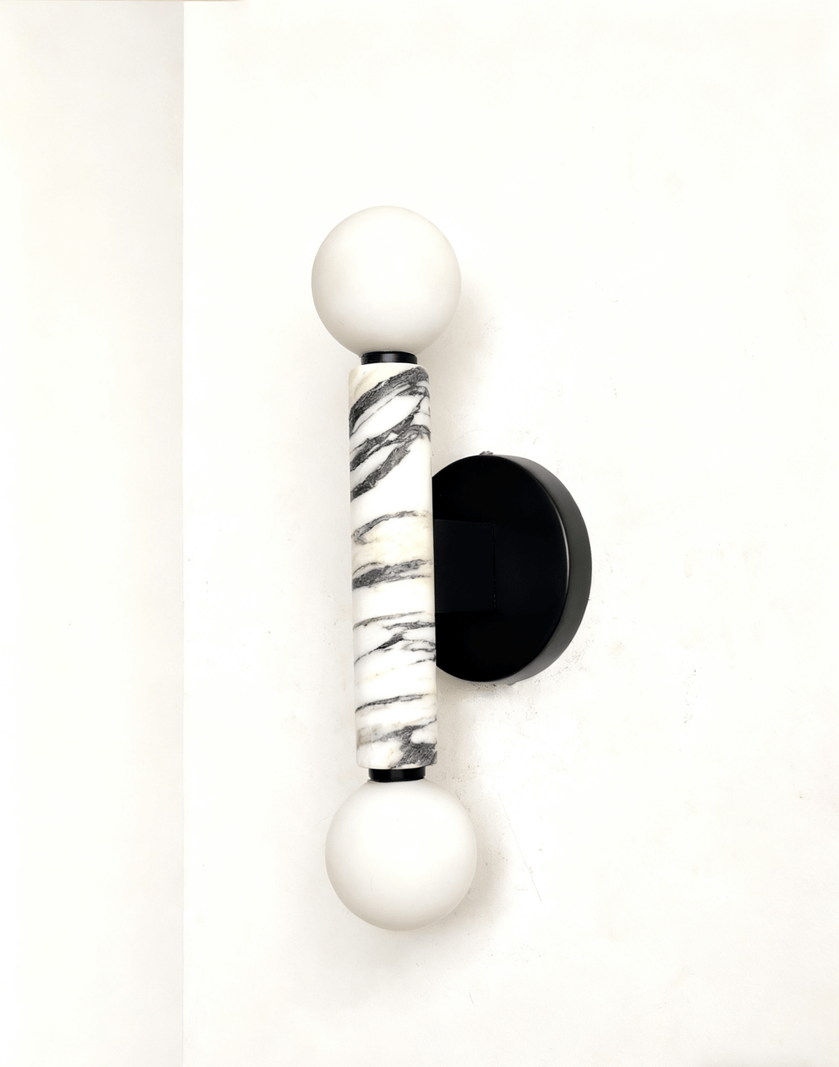 Obelisk Orb Wall Sconce in Marble and Opal Glass