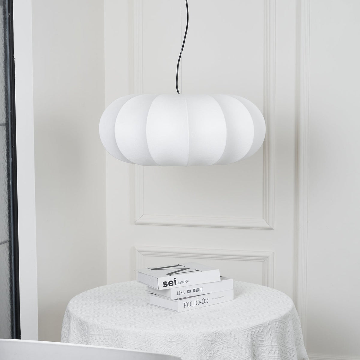 Oblate Silk Pendant Light – Modern Linen Shade Ceiling Lamp