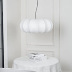 Oblate Silk Pendant Light – Modern Linen Shade Ceiling Lamp