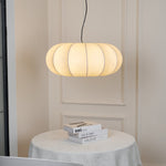 Oblate Silk Pendant Light – Modern Linen Shade Ceiling Lamp