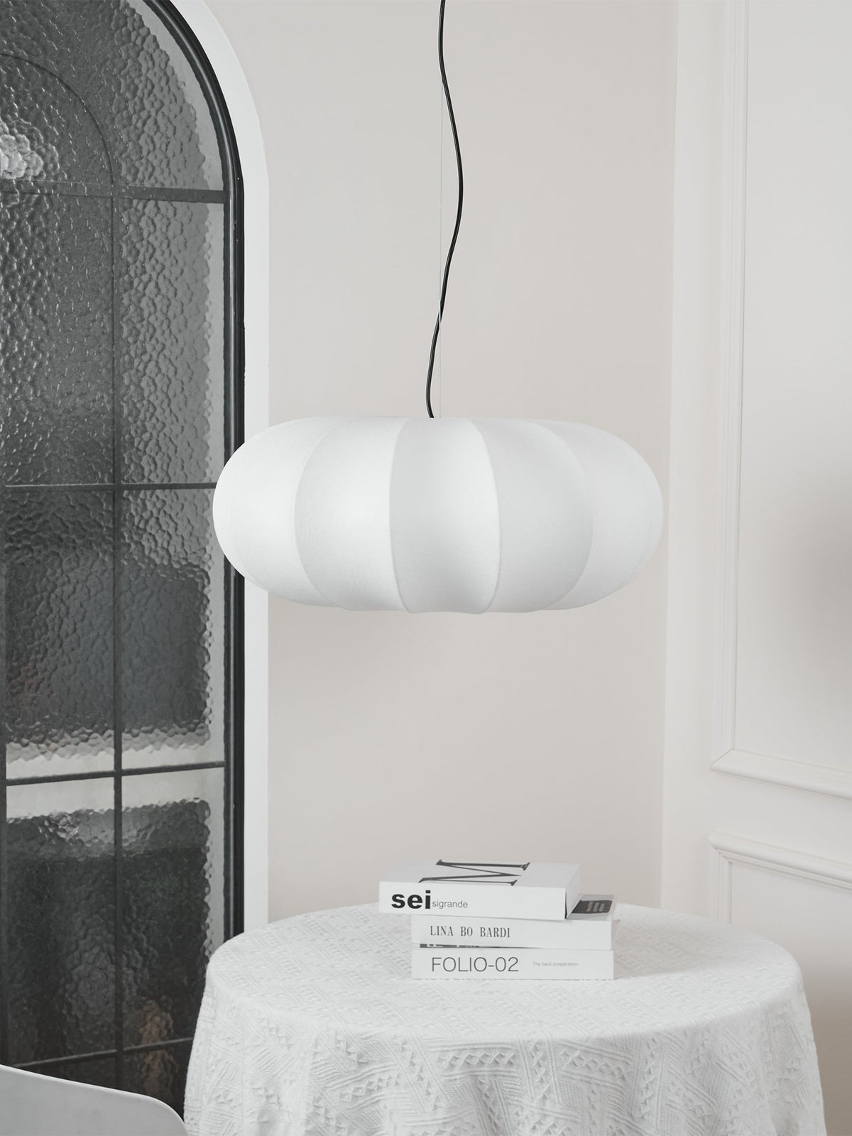 Oblate Silk Pendant Light – Modern Linen Shade Ceiling Lamp