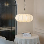 Oblate Silk Pendant Light – Modern Linen Shade Ceiling Lamp
