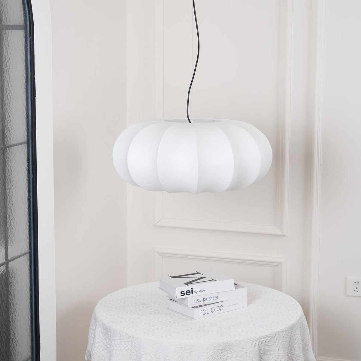 Oblate Silk Pendant Light – Modern Linen Shade Ceiling Lamp