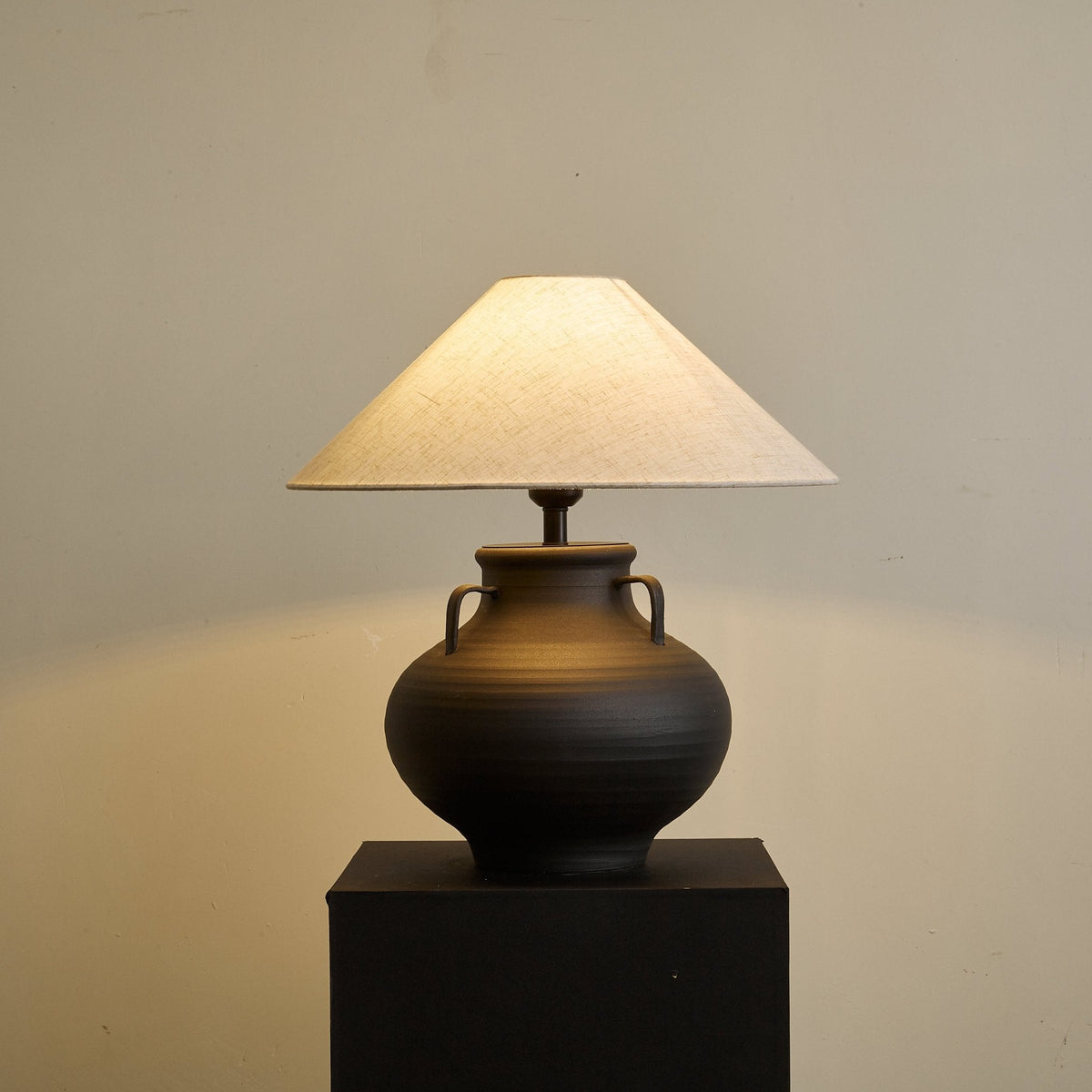 Obscura Ceramic Table Lamp with Fabric Shade for Modern Interiors