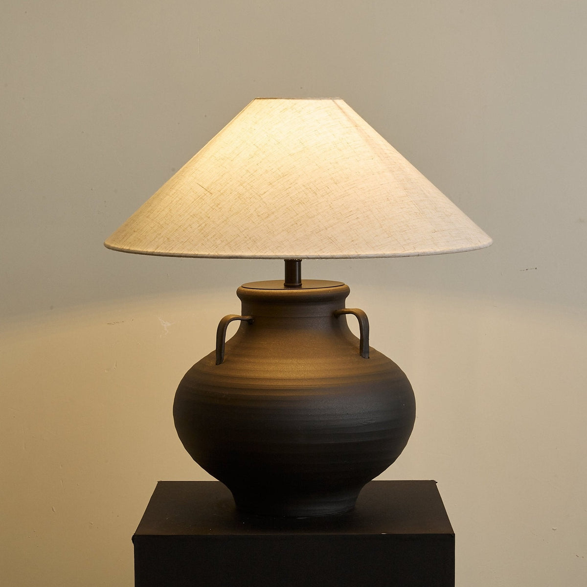 Obscura Ceramic Table Lamp with Fabric Shade for Modern Interiors