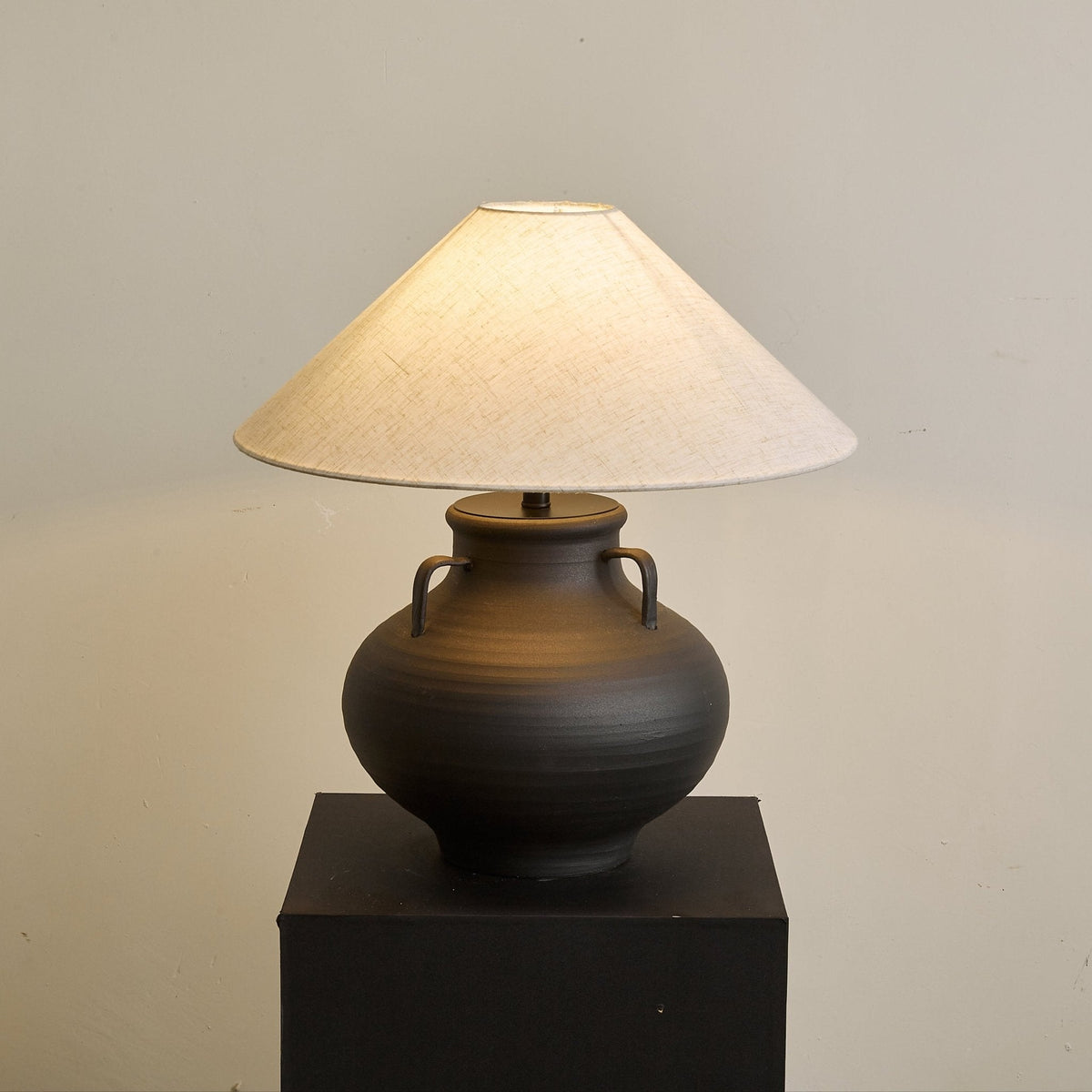Obscura Ceramic Table Lamp with Fabric Shade for Modern Interiors