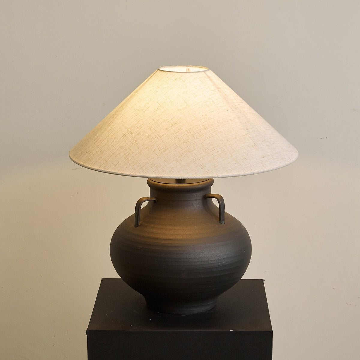 Obscura Ceramic Table Lamp with Fabric Shade for Modern Interiors