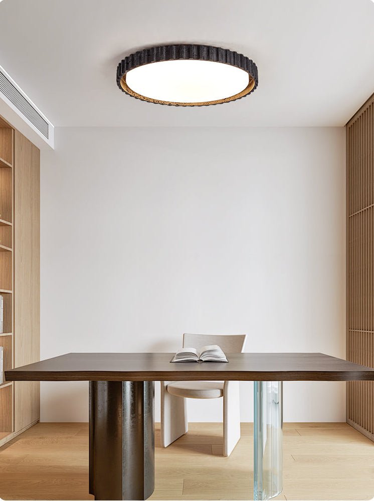 Obsidian Aura Ceiling Light in Black Travertine and Walnut