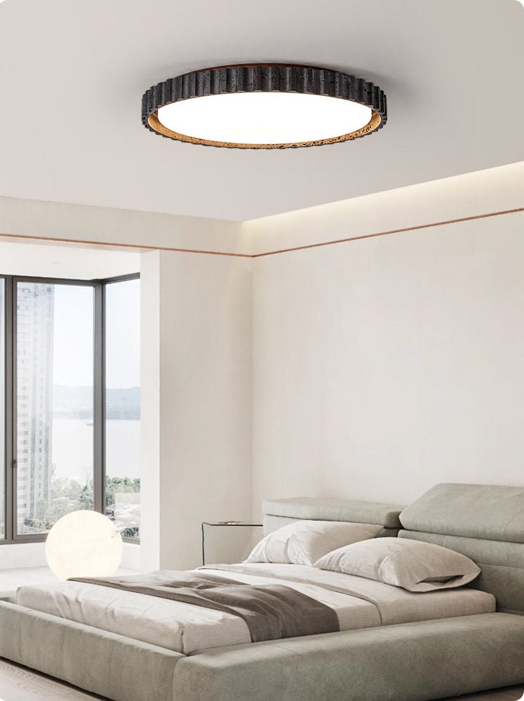Obsidian Aura Ceiling Light in Black Travertine and Walnut