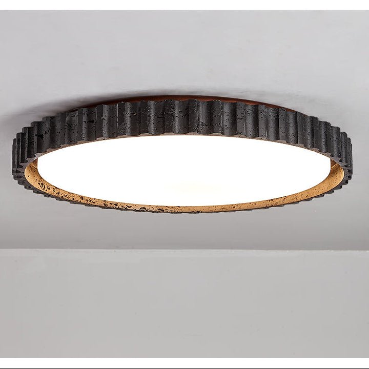 Obsidian Aura Ceiling Light in Black Travertine and Walnut