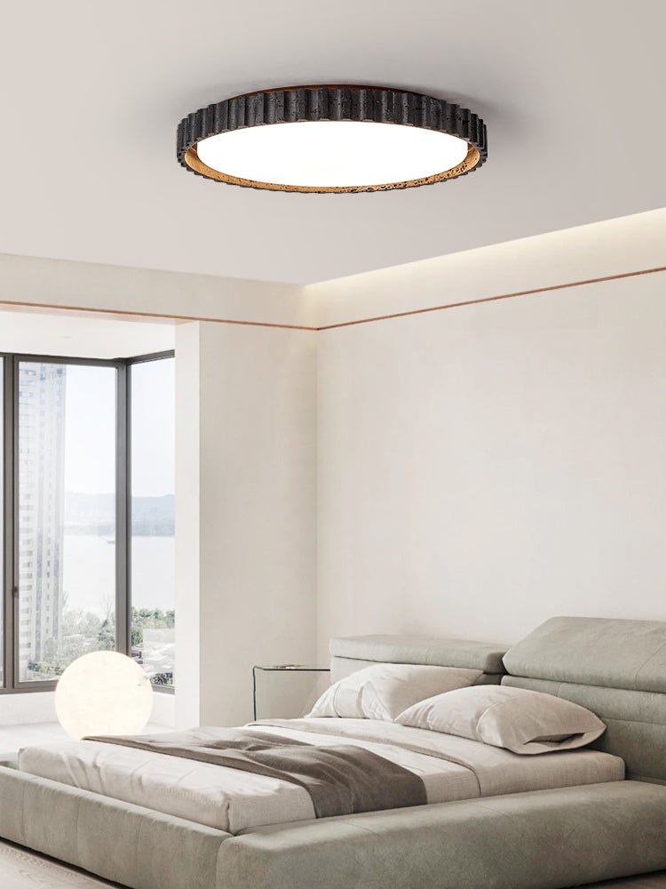 Obsidian Aura Ceiling Light in Black Travertine and Walnut
