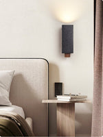 Obsidian Glow Wall Sconce — Black Travertine & Walnut Geometric Wall Light