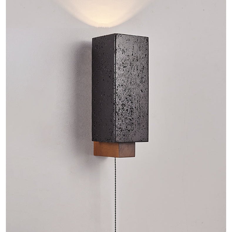 Obsidian Glow Wall Sconce — Black Travertine & Walnut Geometric Wall Light