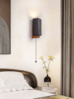 Obsidian Glow Wall Sconce — Black Travertine & Walnut Geometric Wall Light