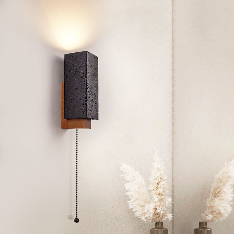 Obsidian Glow Wall Sconce — Black Travertine & Walnut Geometric Wall Light