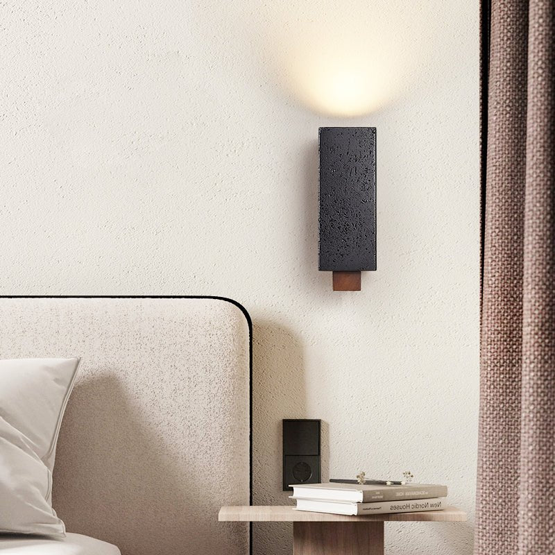 Obsidian Glow Wall Sconce — Black Travertine & Walnut Geometric Wall Light