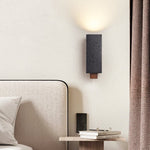 Obsidian Glow Wall Sconce — Black Travertine & Walnut Geometric Wall Light