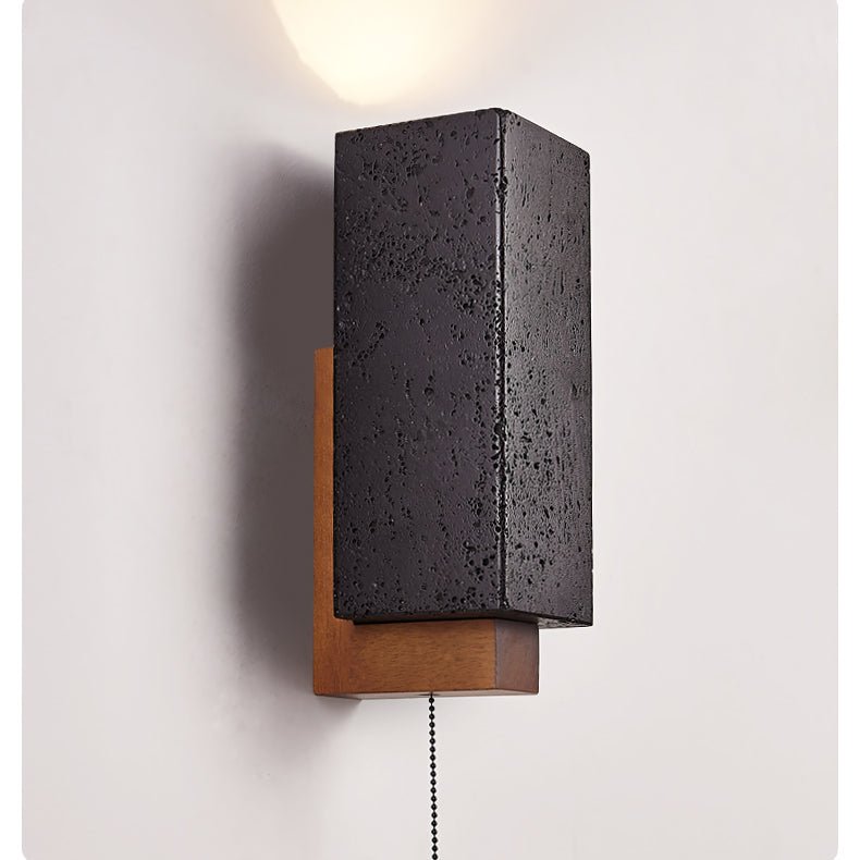 Obsidian Glow Wall Sconce — Black Travertine & Walnut Geometric Wall Light