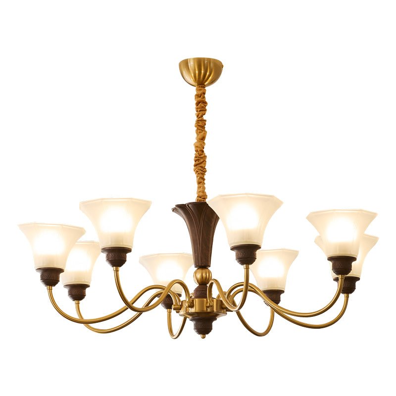 Octavia Modern Wood and Glass Chandelier, Eight-Light Gold Accent Pendant for Dining Room and Living Room