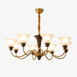 Octavia Modern Wood and Glass Chandelier, Eight-Light Gold Accent Pendant for Dining Room and Living Room