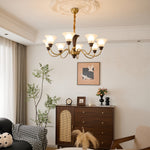 Octavia Modern Wood and Glass Chandelier, Eight-Light Gold Accent Pendant for Dining Room and Living Room