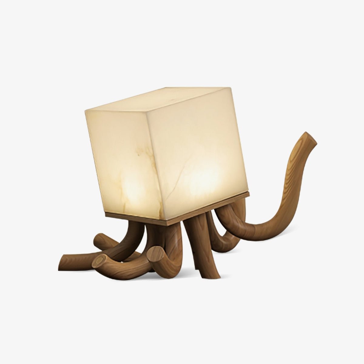 Octavia Sculptural Alabaster Table Lamp with Wooden Base