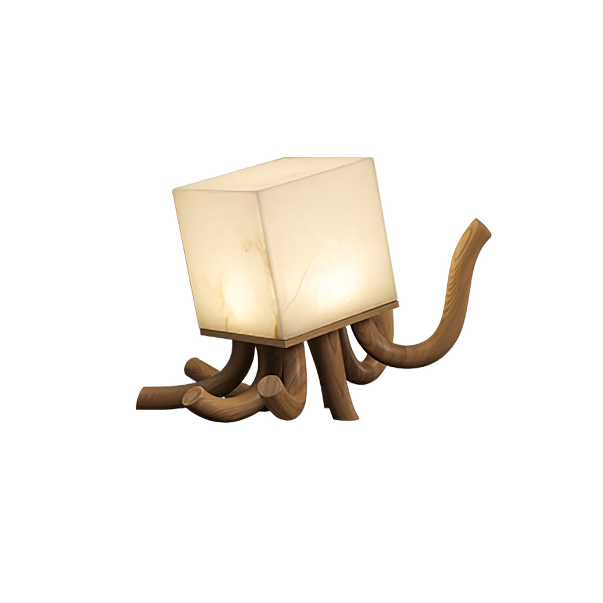 Octavia Sculptural Alabaster Table Lamp with Wooden Base