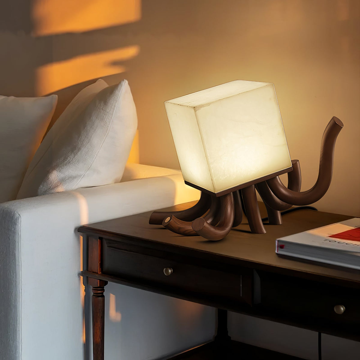 Octavia Sculptural Alabaster Table Lamp with Wooden Base